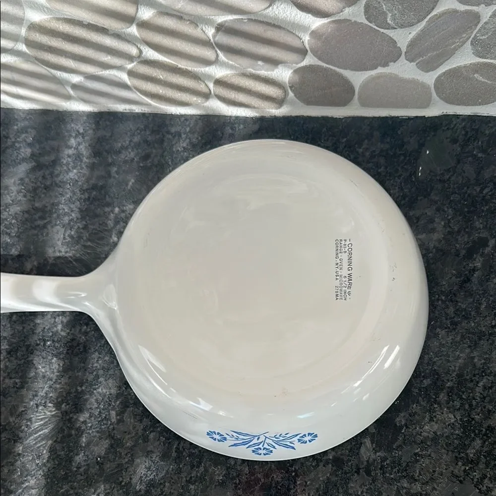 VINTAGE Corning Ware White and Blue Floral skillet pan